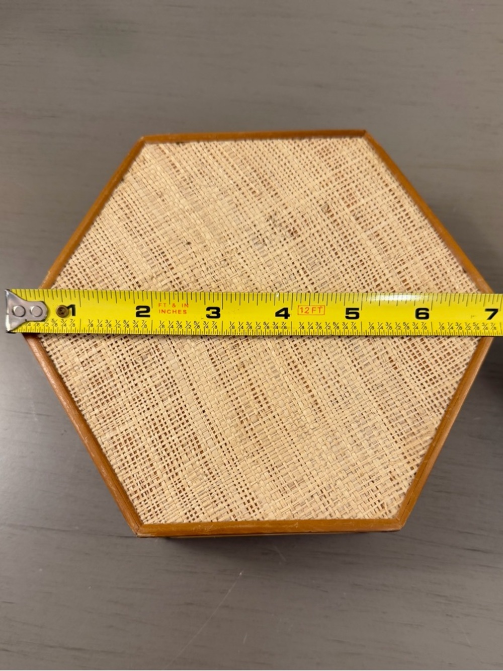 Vintage Rattan Trinket Box Woven Bamboo Hexagonal Handmade Asian Jewelry Case - Picture 9 of 10